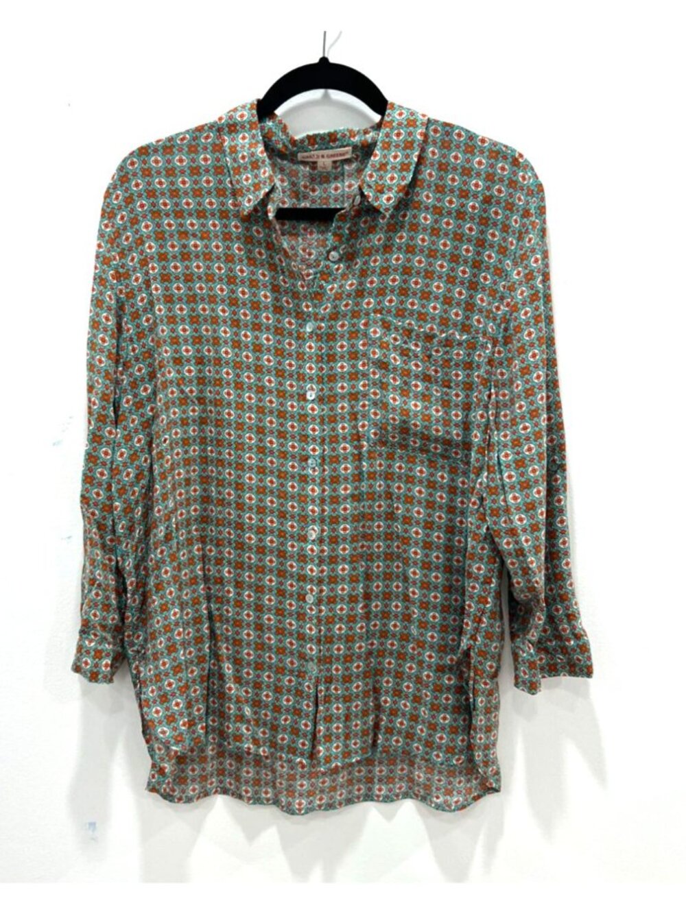 Grand & Greene Colorful Floral Button Down Shirt Lightweight Long Sleeve Large